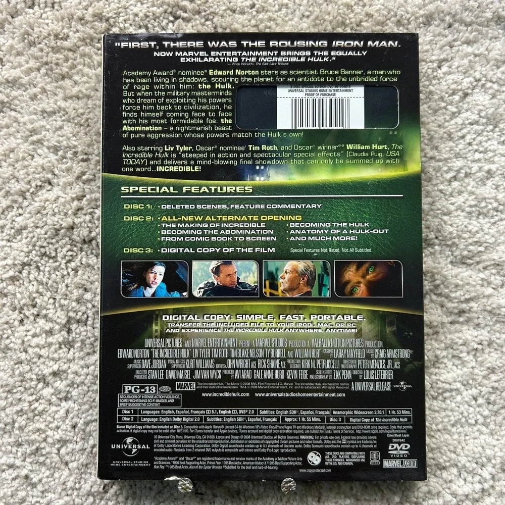 The Incredible Hulk‎ DVD 2008 3-Disc Special Edition Edward Norton Louis
